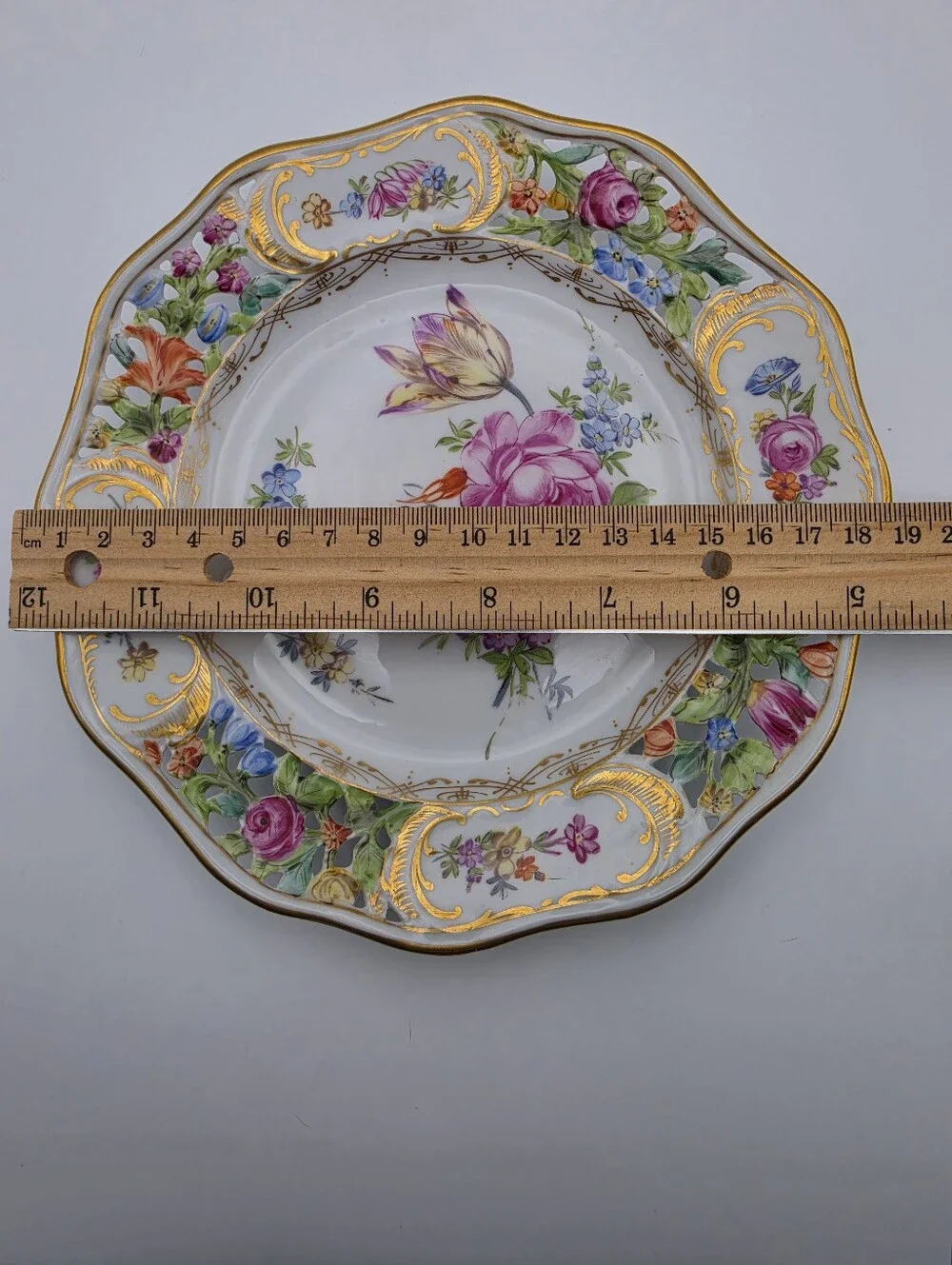VTG/Antique Dresden Carl Thieme Reticulated Porcelain Plate 7.75